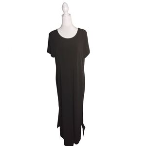 Chico's Women's 2 Stretchy Short Sleeve Slinky Slits  Classic Black Maxi Dress